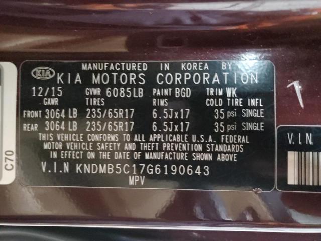 VIN KNDMB5C17G6190643 2016 KIA Sedona, LX no.14