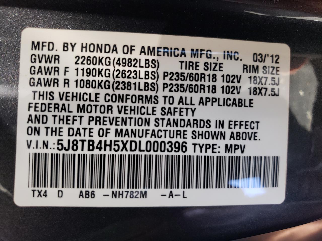 Lot #3033143991 2013 ACURA RDX TECHNO