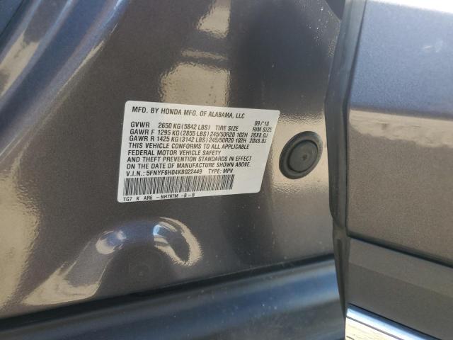 2019 HONDA PILOT ELIT - 5FNYF6H04KB022449