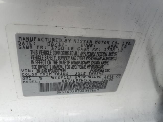 VIN 3N1CN7AP3JK397669 2018 Nissan Versa, S no.12