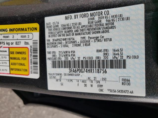 2017 FORD FUSION S - 3FA6P0G74HR118756