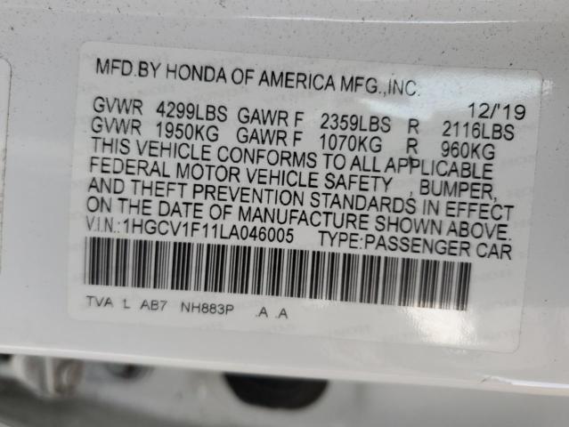 VIN 1HGCV1F11LA046005 2020 Honda Accord, LX no.12