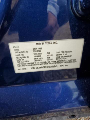 2022 TESLA MODEL Y - 7SAYGDEE8NA003845