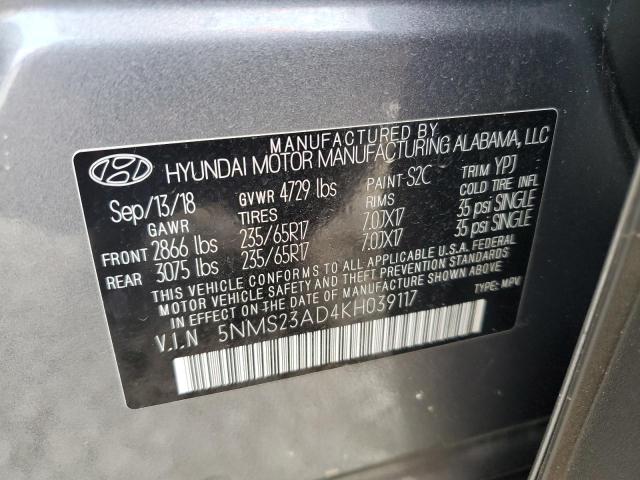 VIN 5NMS23AD4KH039117 2019 Hyundai Santa Fe, SE no.13