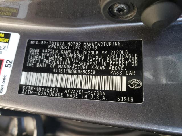 VIN 4T1B11HK6KU680558 2019 Toyota Camry, L no.13