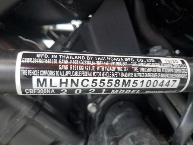 2021 HONDA CBF300 NA MLHNC5558M5100447