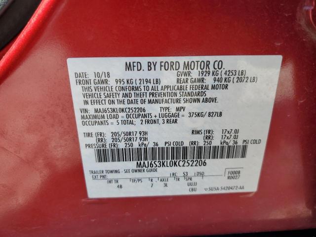 2019 FORD ECOSPORT T - MAJ6S3KL0KC252206