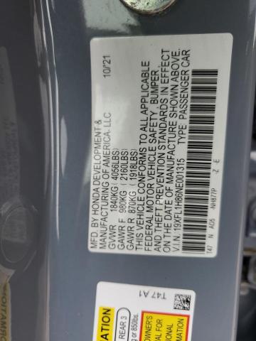 2022 HONDA CIVIC SPOR - 19XFL1H86NE001315