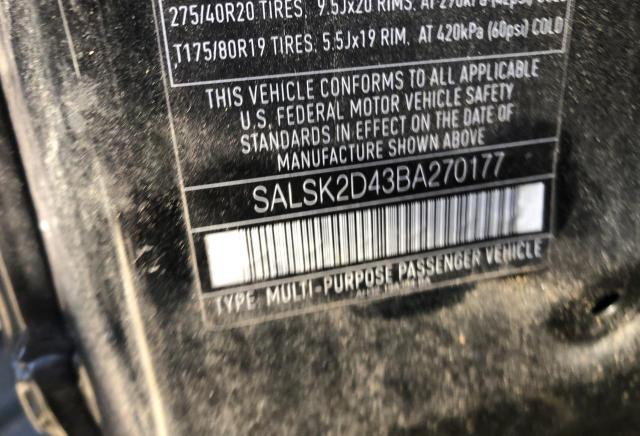 2011 LAND ROVER RANGE ROVE SALSK2D43BA270177  72555934