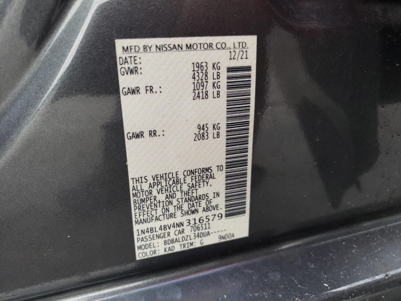 Lot #2981634750 2022 NISSAN ALTIMA S