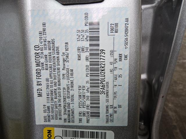 VIN 3FA6P0LU2KR217739 2019 Ford Fusion, SE no.12