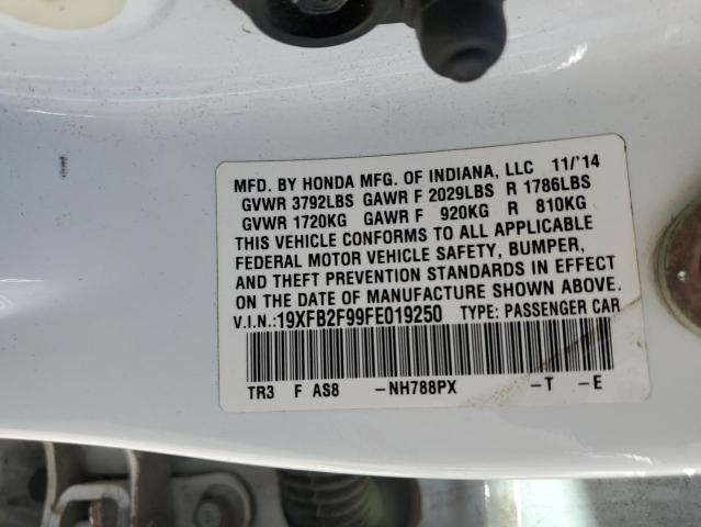 VIN 19XFB2F99FE019250 2015 Honda Civic, Exl no.12