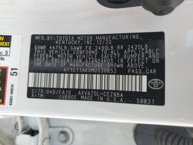 VIN 4T1C11AK0MU530852 2021 Toyota Camry, LE no.12