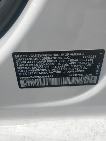 2022 VOLKSWAGEN PASSAT LIM 1VWBA7A32NC006814