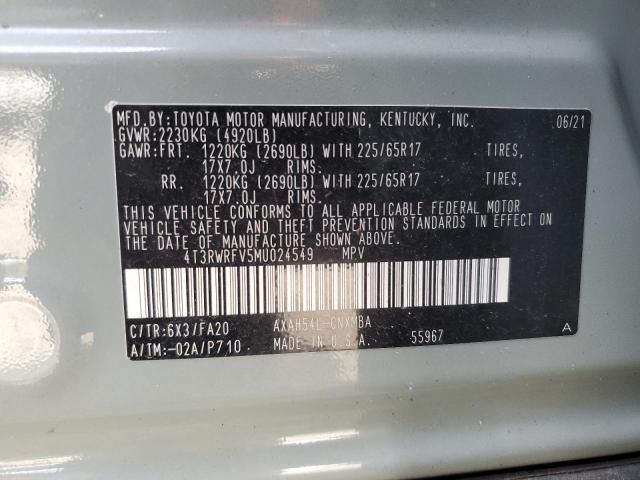 2021 TOYOTA RAV4 XLE - 4T3RWRFV5MU024549