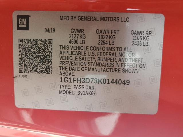 2019 CHEVROLET CAMARO SS - 1G1FH3D73K0144049