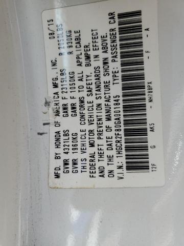 VIN 1HGCR2F80GA001845 2016 Honda Accord, Exl no.12