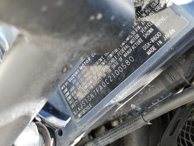 2012 SUZUKI GSX-R600 JS1GN7FA0C2100580
