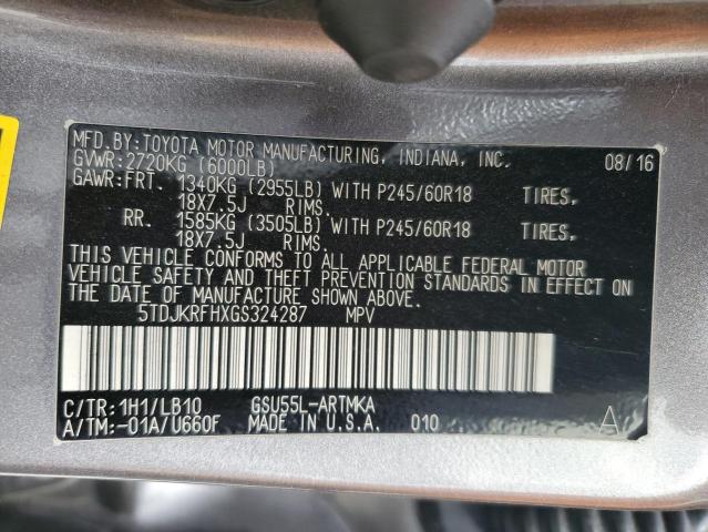 VIN 5TDJKRFHXGS324287 2016 Toyota Highlander, Xle no.13