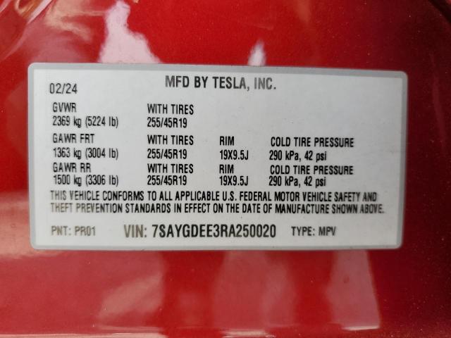 VIN 7SAYGDEE3RA250020 2024 Tesla MODEL Y no.13