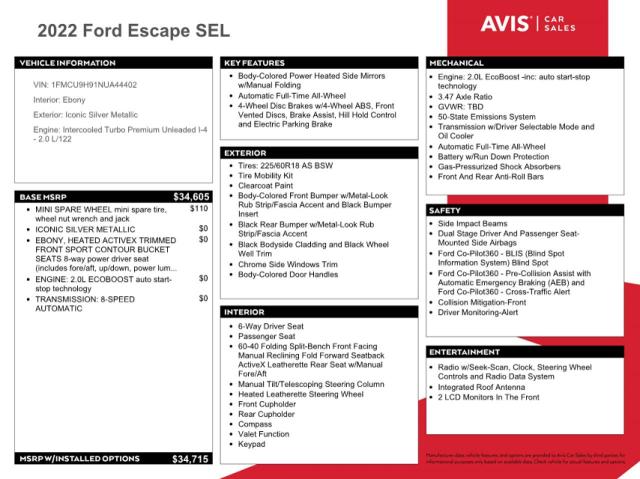 2022 FORD ESCAPE SEL - 1FMCU9H91NUA44402