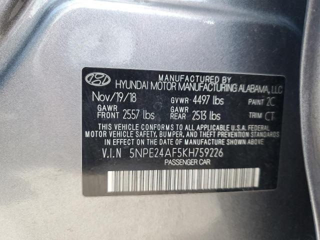 VIN 5NPE24AF5KH759226 2019 Hyundai Sonata, SE no.13