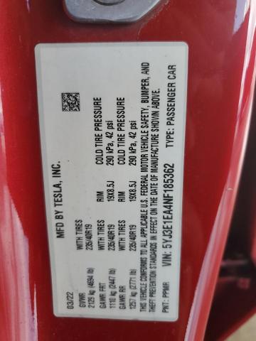 2022 TESLA MODEL 3 - 5YJ3E1EA4NF185362