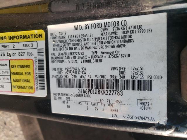 VIN 3FA6P0LU8KR222783 2019 Ford Fusion, SE no.12