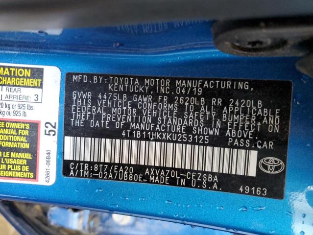 2019 TOYOTA CAMRY L - 4T1B11HKXKU253125