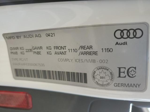 2021 AUDI A4 PRESTIG WAUFAAF43MA067535