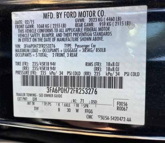 VIN 3FA6P0H72FR253276 2015 Ford Fusion, SE no.10