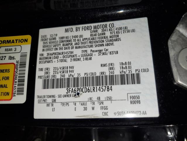 VIN 3FA6P0CD6LR145784 2020 Ford Fusion, Sel no.12