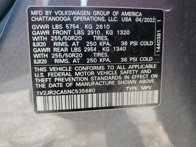 2022 VOLKSWAGEN ATLAS SE - 1V2JR2CA5NC535680
