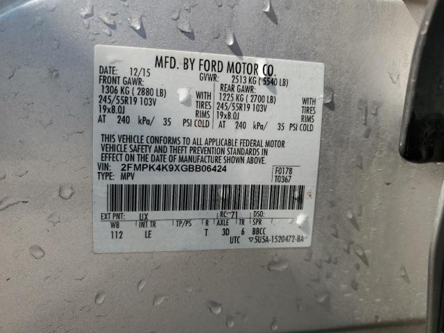 VIN 2FMPK4K9XGBB06424 2016 Ford Edge, Titanium no.13