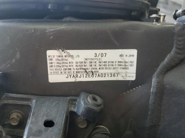 2007 YAMAHA YZFR6 L JYARJ12E07A021367