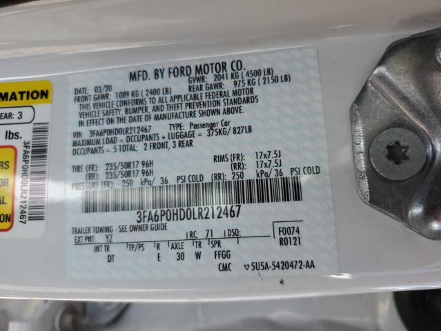 VIN 3FA6P0HD0LR212467 2020 Ford Fusion, SE no.12