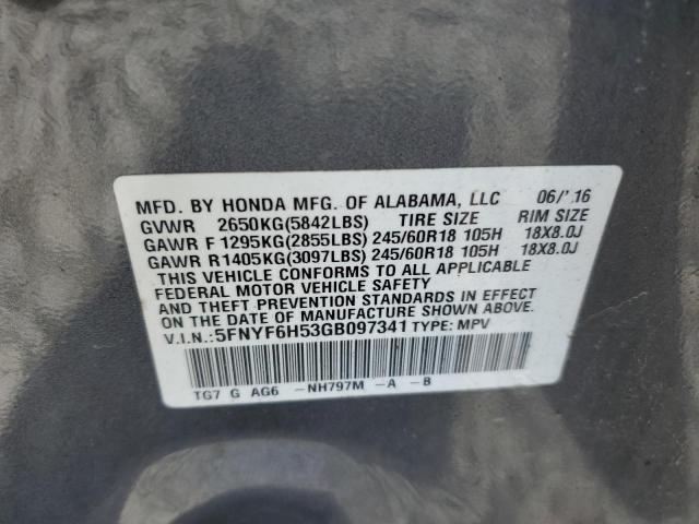 VIN 5FNYF6H53GB097341 2016 Honda Pilot, Exl no.14