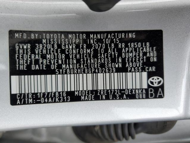 2016 TOYOTA COROLLA L - 5YFBURHE8GP402639