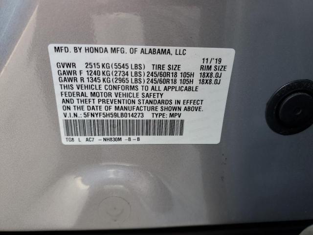 2020 HONDA PILOT EX-L 5FNYF5H59LB014273