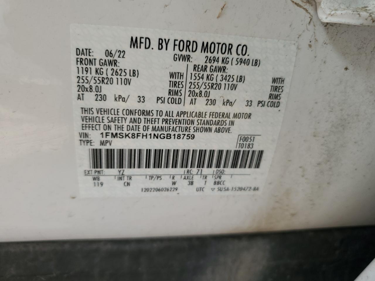 Lot #2838250289 2022 FORD EXPLORER L