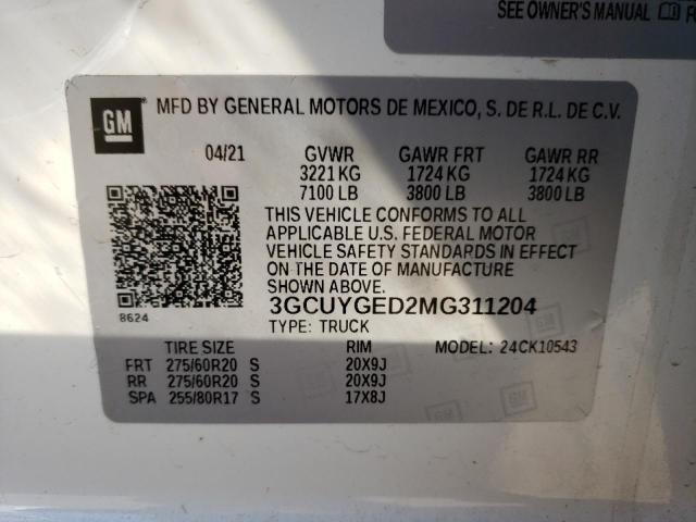 2021 CHEVROLET SILVERADO - 3GCUYGED2MG311204