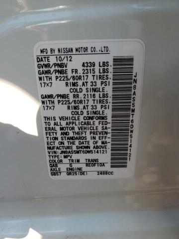 VIN JN8AS5MT6DW514121 2013 Nissan Rogue, S no.12