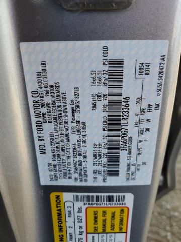 VIN 3FA6P0G71LR233646 2020 Ford Fusion, S no.12