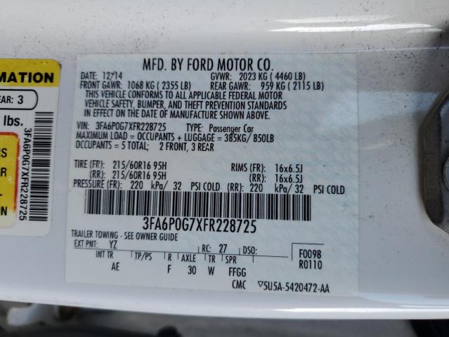 VIN 3FA6P0G7XFR228725 2015 Ford Fusion, S no.12