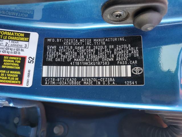 VIN 4T1B11HK5KU187583 2019 Toyota Camry, L no.12