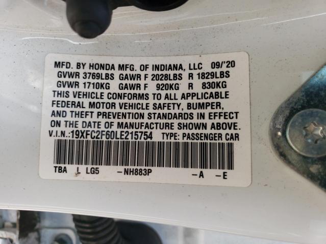 2020 HONDA CIVIC LX 19XFC2F60LE215754