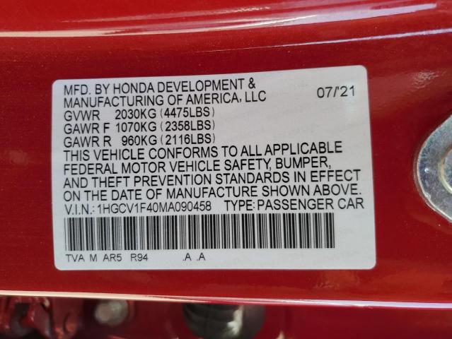 VIN 1HGCV1F40MA090458 2021 Honda Accord, Sport Se no.13