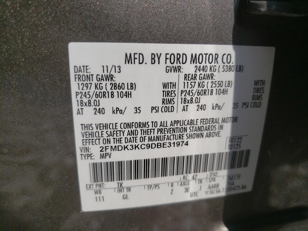 Lot #2831285717 2013 FORD EDGE LIMIT