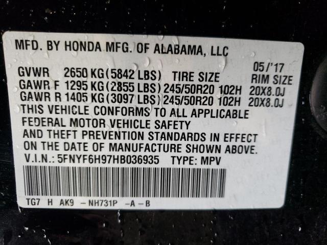 2017 HONDA PILOT TOUR - 5FNYF6H97HB036935