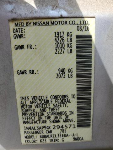 2016 NISSAN ALITMA 1N4AL3AP9GC294571